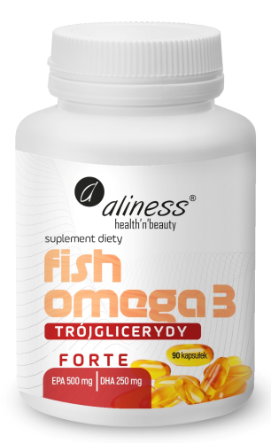 Aliness Fish Omega 3 FORTE Trójglicerydy 500/250mg - 90 kapsułek z olejem Wspiera serce, wzrok i mózg