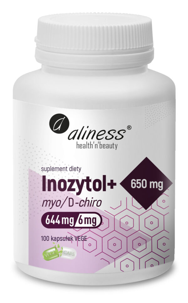 Aliness Inozytol myo/D-chiro, 650mg + B6 | 100 kapsułek VEGE Wspomaga żeńskie hormony płciowe