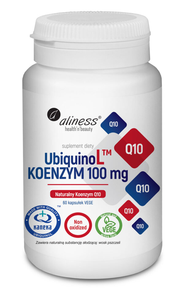 Aliness UbiquinoL KANEKA Naturalny KOENZYM 100mg (Koenzym Q10) 60 kapsułek VEGE Wspiera serce i układ krążenia