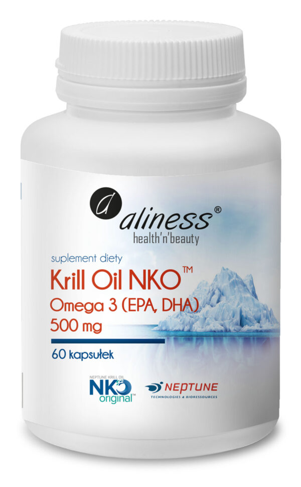 Aliness Krill Oil NKO Omega 3 z Astaksantyną, 500 mg (Olej z kryla) 60 kapsułek Wspiera układ sercowo-naczyniowy