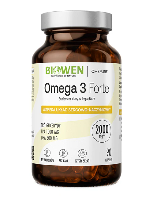 Biowen Omega 3 FORTE Trójglicerydy 1000mg EPA, 500mg DHA 90 kapsułek z olejem rybim Wspiera układ sercowo-naczyniowy