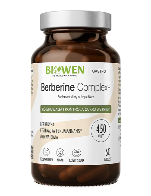 Biowen Berberine Complex+ 450 mg (Berberyna) 60 kapsułek Vege wspiera równowagę i kontrolę cukru we krwi
