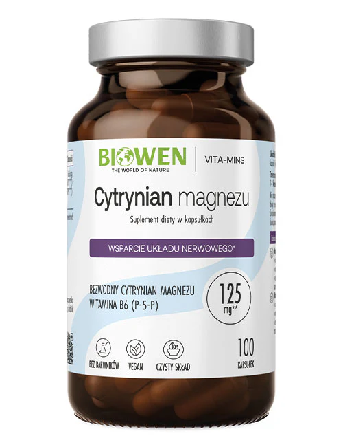 Biowen Cytrynian Magnezu 833 mg z Witaminą B6 (P-5-P) 100 kapsułek Vege Wsparcie mięśni, układu nerwowego i energii