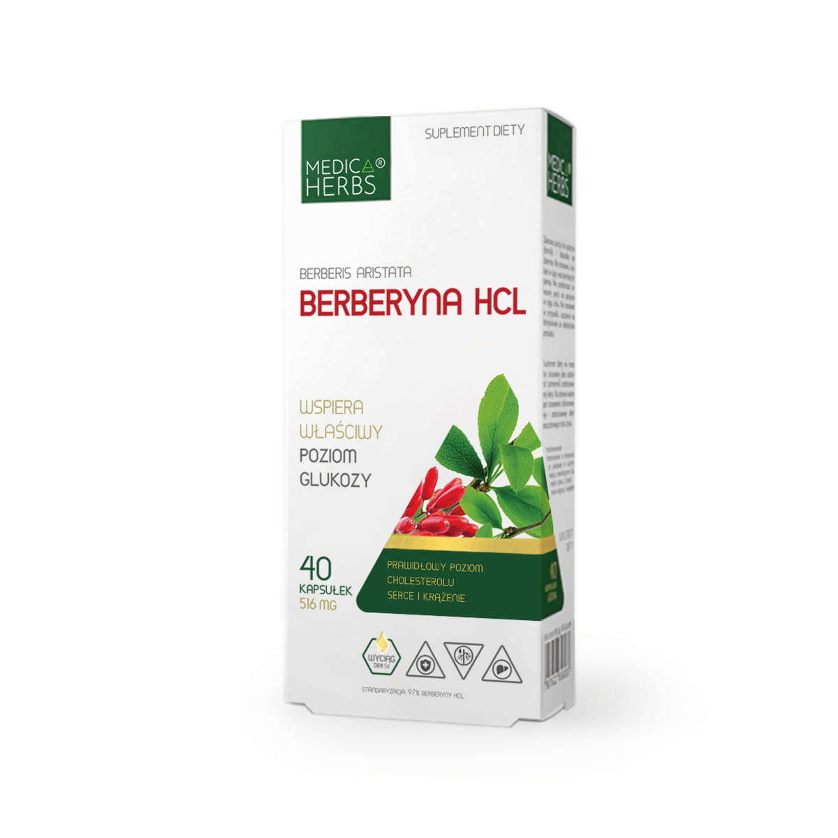 Medica Herbs Berberyna HCL - 40 kapsułek wspiera trawienie, właściwy poziom glukozy i cholesterolu